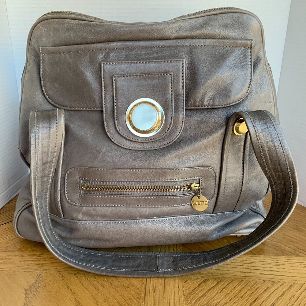 GUSTTO LEATHER Purse Bag Handbag Pocketbook Gold Trim and Logo